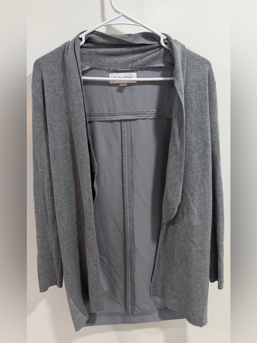 Calvin Klein Gray Open-Front Draped Cardigan